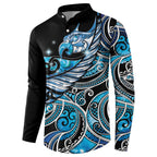 Maori Matariki - Manaia Button Sweatshirt Galaxy Blue Paua Shell