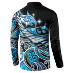 Maori Matariki - Manaia Button Sweatshirt Galaxy Blue Paua Shell