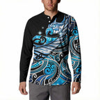 Maori Matariki - Manaia Button Sweatshirt Galaxy Blue Paua Shell