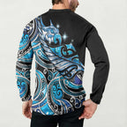 Maori Matariki - Manaia Button Sweatshirt Galaxy Blue Paua Shell
