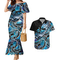 Maori Matariki - Manaia Couples Matching Mermaid Dress and Hawaiian Shirt Galaxy Blue Paua Shell