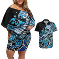 Maori Matariki - Manaia Couples Matching Off Shoulder Short Dress and Hawaiian Shirt Galaxy Blue Paua Shell