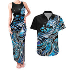 Maori Matariki - Manaia Couples Matching Tank Maxi Dress and Hawaiian Shirt Galaxy Blue Paua Shell