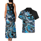 Maori Matariki - Manaia Couples Matching Tank Maxi Dress and Hawaiian Shirt Galaxy Blue Paua Shell