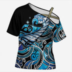 Maori Matariki - Manaia Cross Shoulder Shirt Galaxy Blue Paua Shell