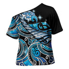 Maori Matariki - Manaia Cross Shoulder Shirt Galaxy Blue Paua Shell