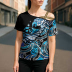 Maori Matariki - Manaia Cross Shoulder Shirt Galaxy Blue Paua Shell