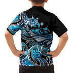 Maori Matariki - Manaia Family Matching Long Sleeve Bodycon Dress and Hawaiian Shirt Galaxy Blue Paua Shell