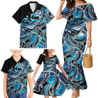Maori Matariki - Manaia Family Matching Mermaid Dress and Hawaiian Shirt Galaxy Blue Paua Shell