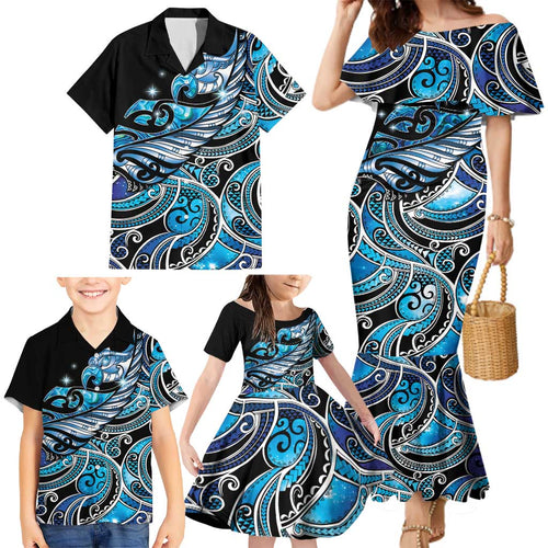 Maori Matariki - Manaia Family Matching Mermaid Dress and Hawaiian Shirt Galaxy Blue Paua Shell