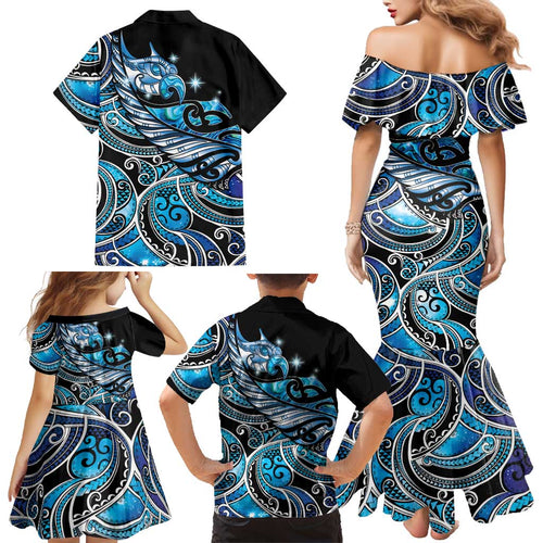 Maori Matariki - Manaia Family Matching Mermaid Dress and Hawaiian Shirt Galaxy Blue Paua Shell