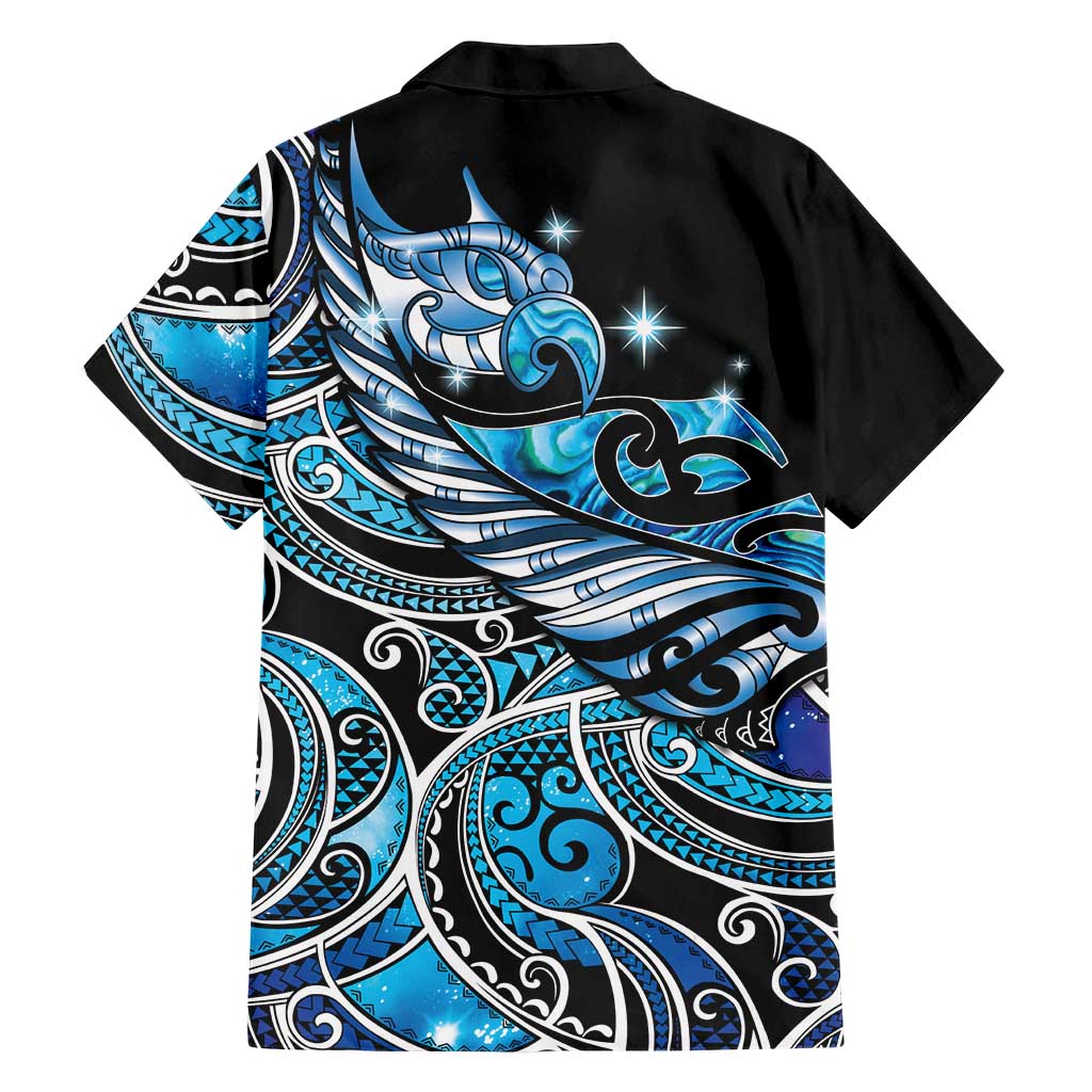 Maori Matariki - Manaia Family Matching Off The Shoulder Long Sleeve Dress and Hawaiian Shirt Galaxy Blue Paua Shell