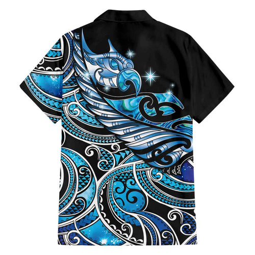 Maori Matariki - Manaia Family Matching Off The Shoulder Long Sleeve Dress and Hawaiian Shirt Galaxy Blue Paua Shell