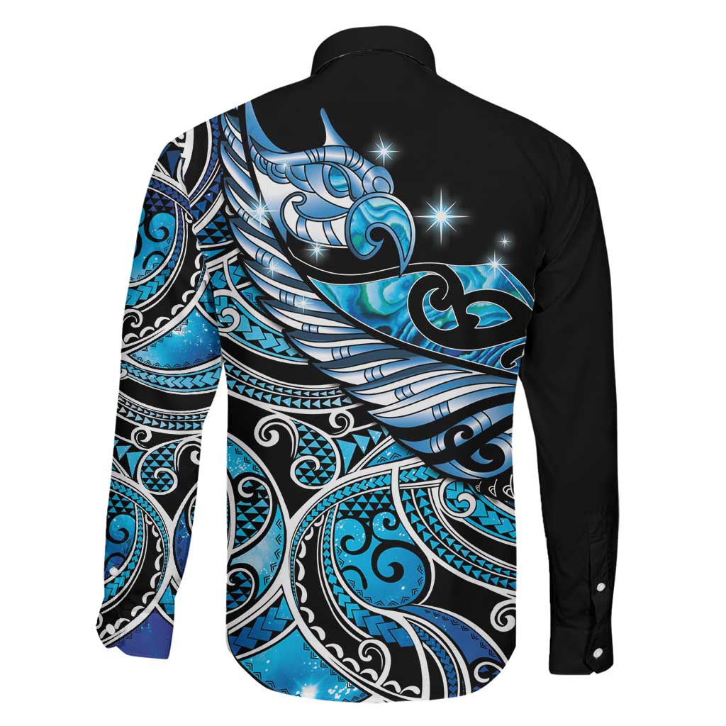 Maori Matariki - Manaia Family Matching Off Shoulder Maxi Dress and Hawaiian Shirt Galaxy Blue Paua Shell