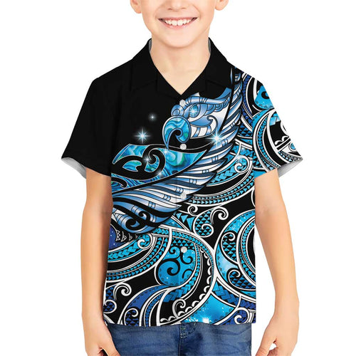 Maori Matariki - Manaia Family Matching Off Shoulder Maxi Dress and Hawaiian Shirt Galaxy Blue Paua Shell