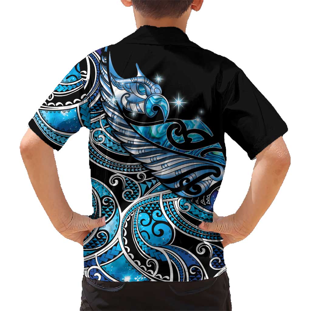 Maori Matariki - Manaia Family Matching Off Shoulder Short Dress and Hawaiian Shirt Galaxy Blue Paua Shell