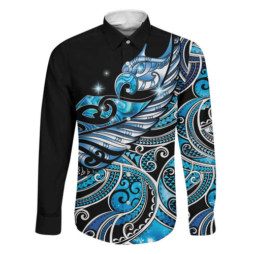 Maori Matariki - Manaia Family Matching Off Shoulder Short Dress and Hawaiian Shirt Galaxy Blue Paua Shell