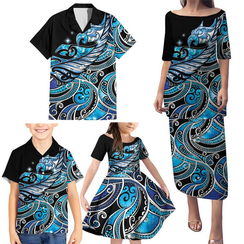 Maori Matariki - Manaia Family Matching Puletasi and Hawaiian Shirt Galaxy Blue Paua Shell