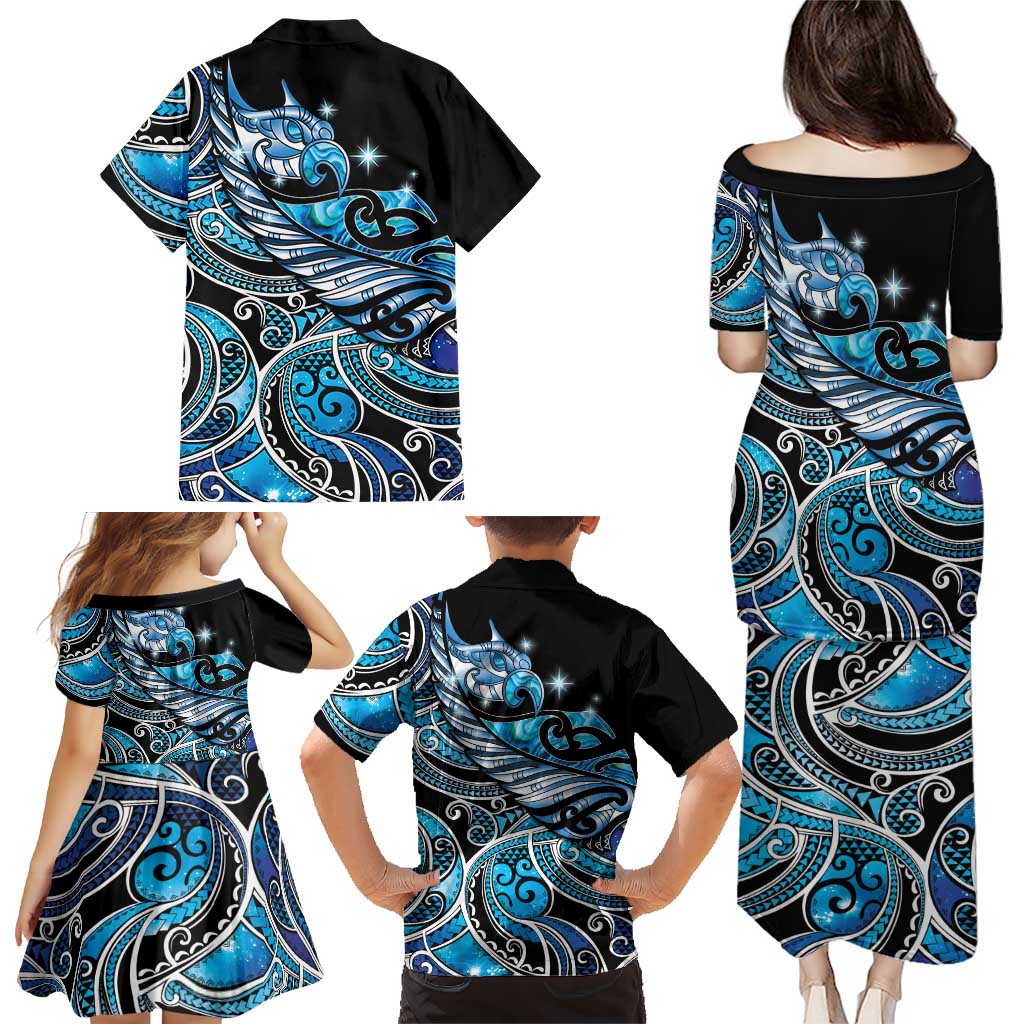 Maori Matariki - Manaia Family Matching Puletasi and Hawaiian Shirt Galaxy Blue Paua Shell