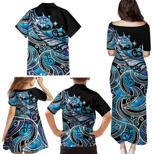 Maori Matariki - Manaia Family Matching Puletasi and Hawaiian Shirt Galaxy Blue Paua Shell