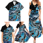 Maori Matariki - Manaia Family Matching Summer Maxi Dress and Hawaiian Shirt Galaxy Blue Paua Shell
