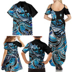 Maori Matariki - Manaia Family Matching Summer Maxi Dress and Hawaiian Shirt Galaxy Blue Paua Shell