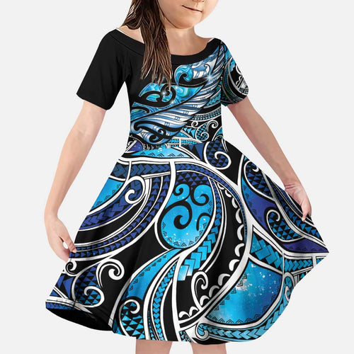 Maori Matariki - Manaia Family Matching Tank Maxi Dress and Hawaiian Shirt Galaxy Blue Paua Shell