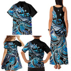 Maori Matariki - Manaia Family Matching Tank Maxi Dress and Hawaiian Shirt Galaxy Blue Paua Shell