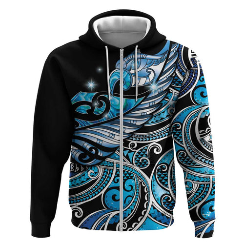Maori Matariki - Manaia Hoodie Galaxy Blue Paua Shell