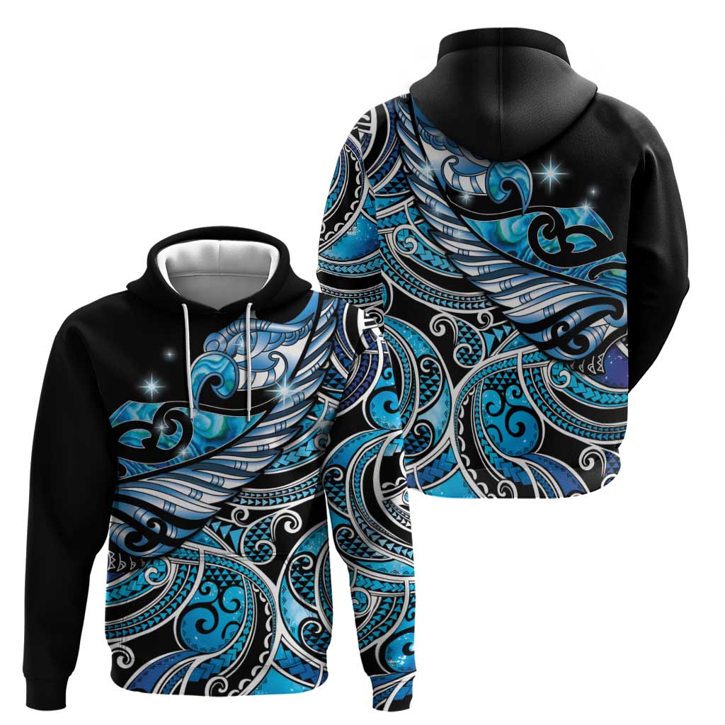 Maori Matariki - Manaia Hoodie Galaxy Blue Paua Shell