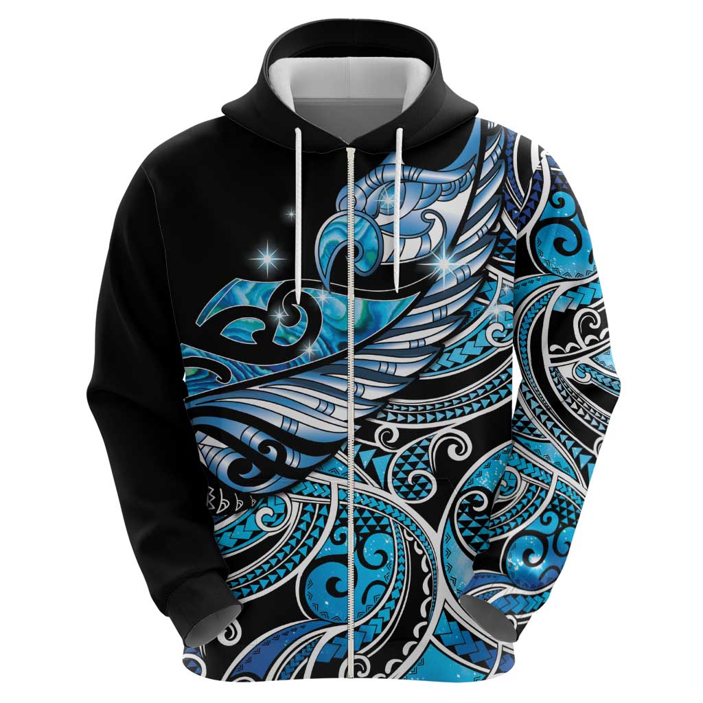 Maori Matariki - Manaia Hoodie Galaxy Blue Paua Shell