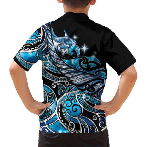 Maori Matariki - Manaia Kid Hawaiian Shirt Galaxy Blue Paua Shell