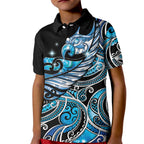 Maori Matariki - Manaia Kid Polo Shirt Galaxy Blue Paua Shell