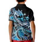 Maori Matariki - Manaia Kid Polo Shirt Galaxy Blue Paua Shell