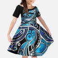 Maori Matariki - Manaia Kid Short Sleeve Dress Galaxy Blue Paua Shell