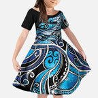 Maori Matariki - Manaia Kid Short Sleeve Dress Galaxy Blue Paua Shell