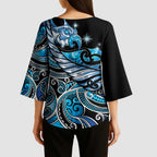 Maori Matariki - Manaia Kimono Sleeve Blouse Galaxy Blue Paua Shell