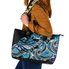 Maori Matariki - Manaia Leather Tote Bag Galaxy Blue Paua Shell