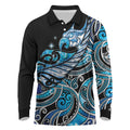 Maori Matariki - Manaia Long Sleeve Polo Shirt Galaxy Blue Paua Shell