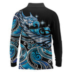 Maori Matariki - Manaia Long Sleeve Polo Shirt Galaxy Blue Paua Shell