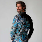 Maori Matariki - Manaia Long Sleeve Polo Shirt Galaxy Blue Paua Shell