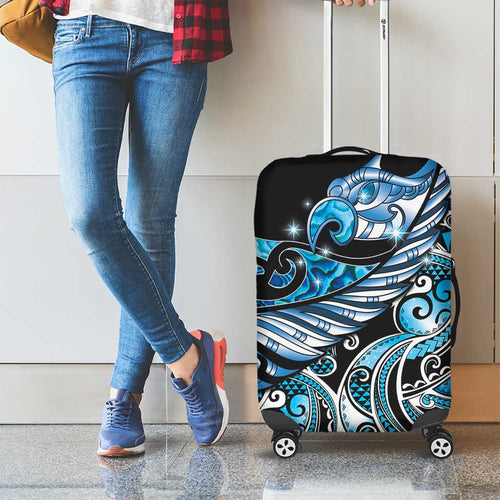 Maori Matariki - Manaia Luggage Cover Galaxy Blue Paua Shell