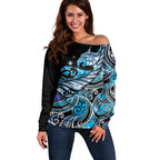 Maori Matariki - Manaia Off Shoulder Sweater Galaxy Blue Paua Shell