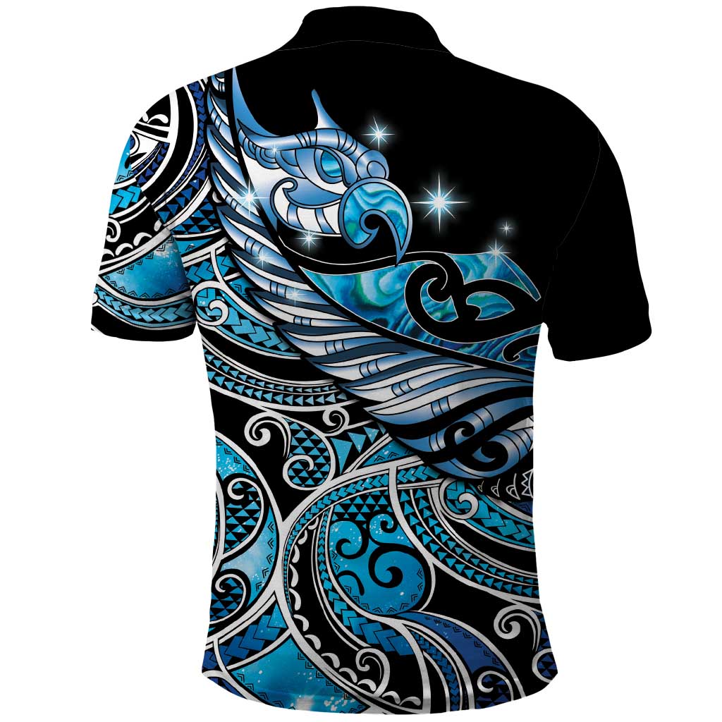 Maori Matariki - Manaia Polo Shirt Galaxy Blue Paua Shell