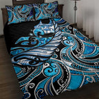 Maori Matariki - Manaia Quilt Bed Set Galaxy Blue Paua Shell