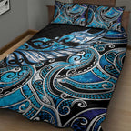 Maori Matariki - Manaia Quilt Bed Set Galaxy Blue Paua Shell