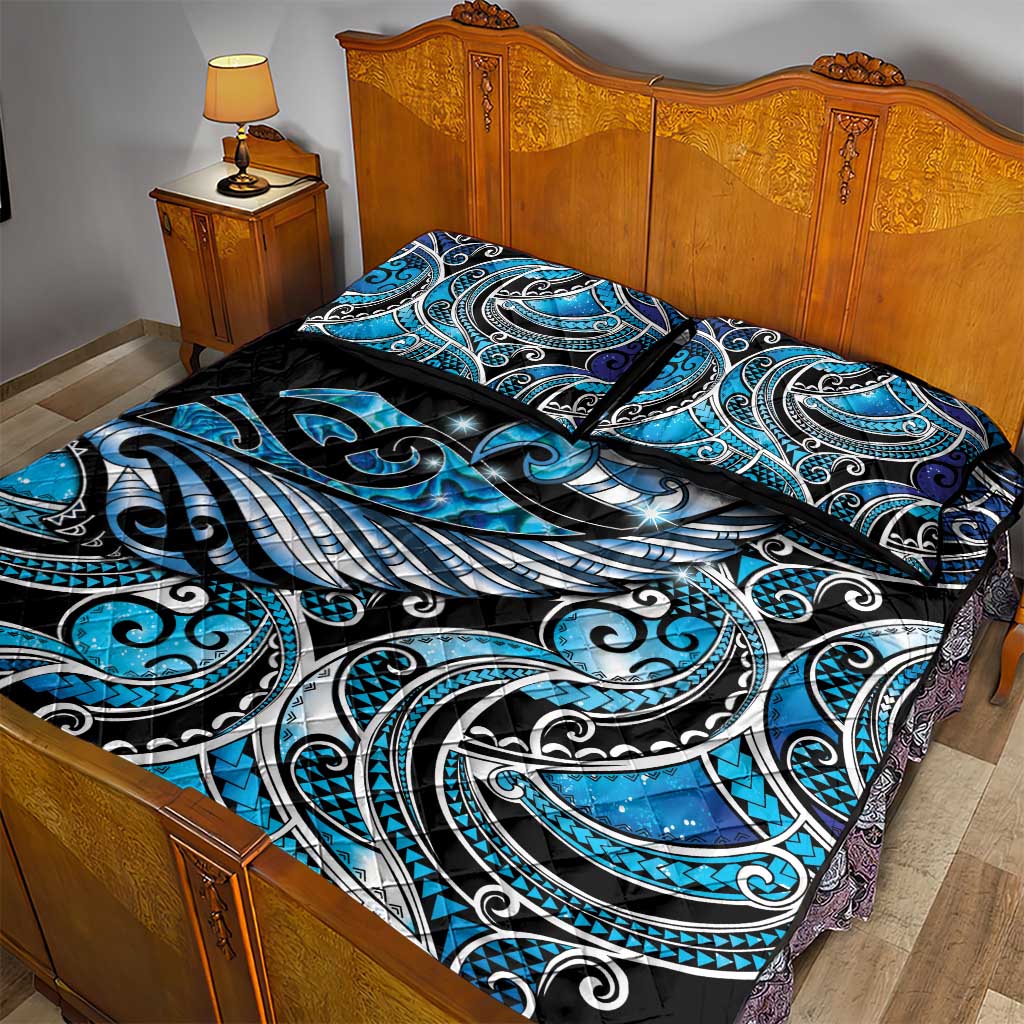 Maori Matariki - Manaia Quilt Bed Set Galaxy Blue Paua Shell