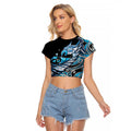 Maori Matariki - Manaia Raglan Cropped T Shirt Galaxy Blue Paua Shell