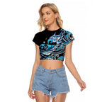 Maori Matariki - Manaia Raglan Cropped T Shirt Galaxy Blue Paua Shell