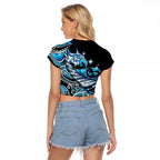Maori Matariki - Manaia Raglan Cropped T Shirt Galaxy Blue Paua Shell